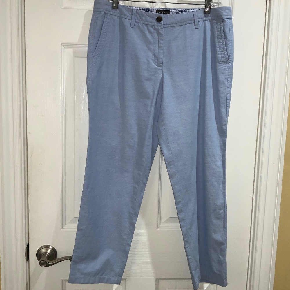 Talbots Relaxed chino pants Sz 8P chambray cotton pockets zip / button
